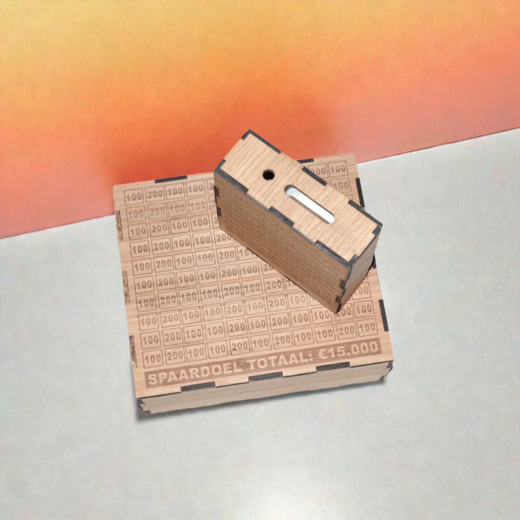 Spaardoelbox met gepersonaliseerde gravure en spaardoel