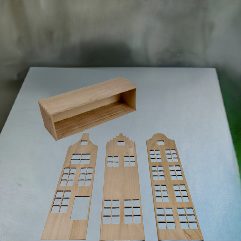 Gegraveerde houten wijnkisten met het grachtengordel motief