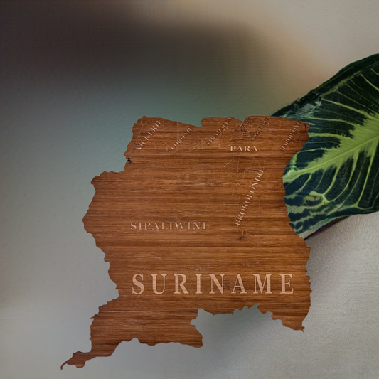 Wanddecoratie van bamboe met Surinaams motief 